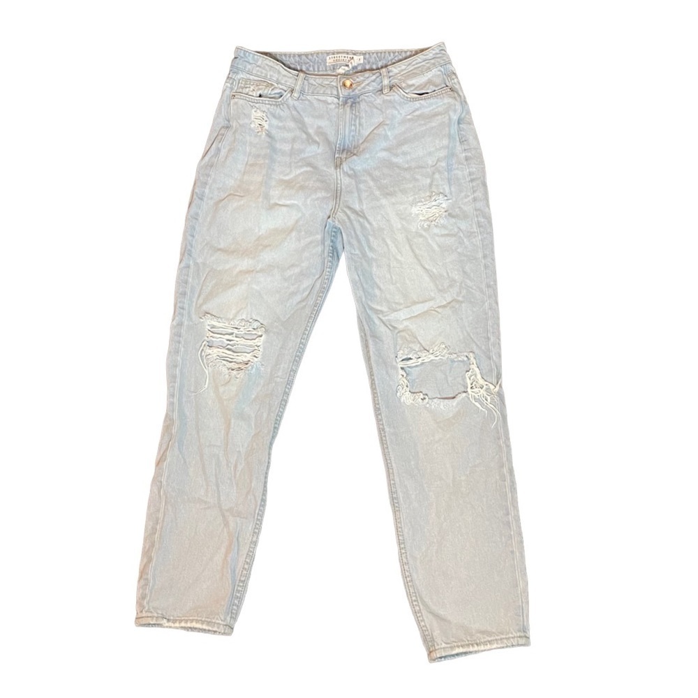 Streetwear Society Straight Leg High Waisted Distressed Ripped Jeans Size 7